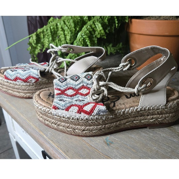 Sam Edelman Shoes - Sam Edelman Beaded Espadrille Platform Sandals Lace-Up Leather Sole Size 6